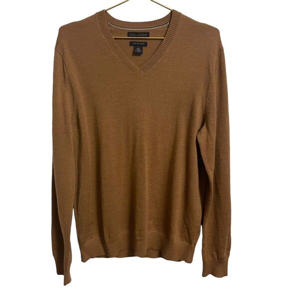 Banana Republic Extra Fine Merino Wool Brown Lightweight V Neck Sweater Size L - Picture 1 of 10